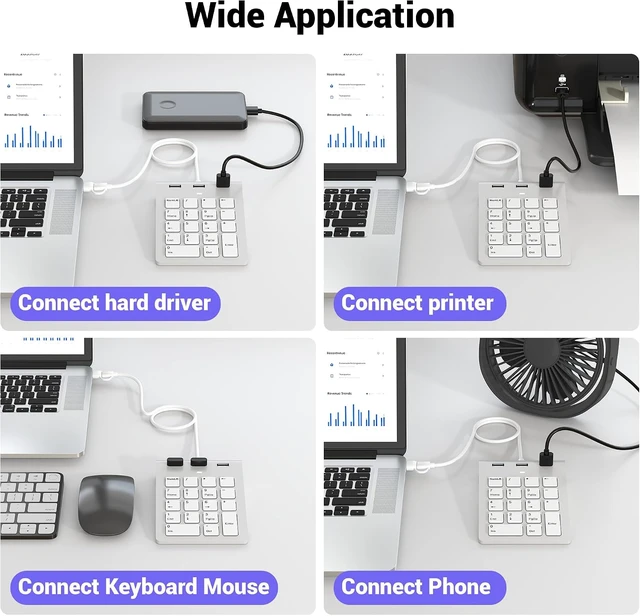 Alt view image 4 of 7 - 2 in 1 USB & USB-C Number Pad with USB Hub for Laptop/PC, 15° Ergonomic
Wired Numeric Keypad for MacBook/Laptop/Desktop/Surface/iPad, Plug & Play 18 Keys Numpad for Windows, macOS & Chrome OS