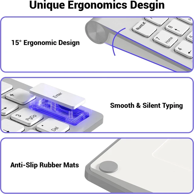 Alt view image 5 of 7 - 2 in 1 USB & USB-C Number Pad with USB Hub for Laptop/PC, 15° Ergonomic
Wired Numeric Keypad for MacBook/Laptop/Desktop/Surface/iPad, Plug & Play 18 Keys Numpad for Windows, macOS & Chrome OS