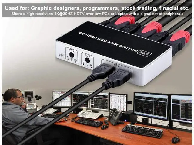 Alt view image 4 of 5 - 2020 4K 60Hz KVM Switch 2 Port KVM Switch USB PC Computer KVM Switch Keyboard Mouse Switcher Box for Laptop,PS4,Xbox