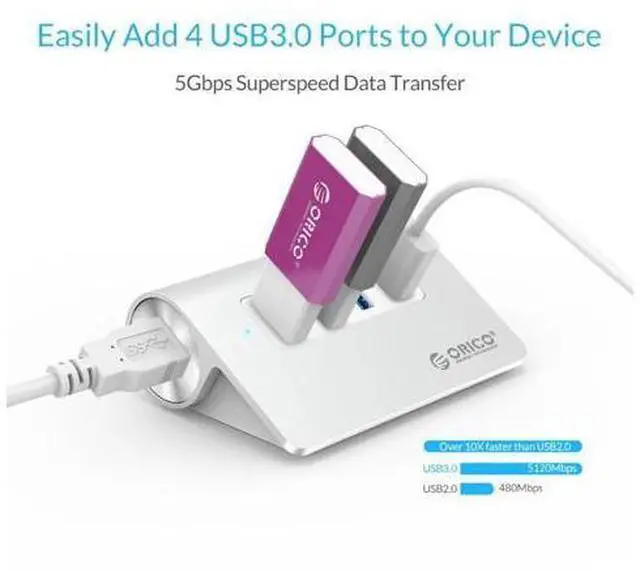 Alt view image 2 of 5 - USB 3.0 Hub Super Speed 4 Ports Micro External Usb Hub Splitter Portable for Apple Macbook Air Laptop PC Tablet Hub