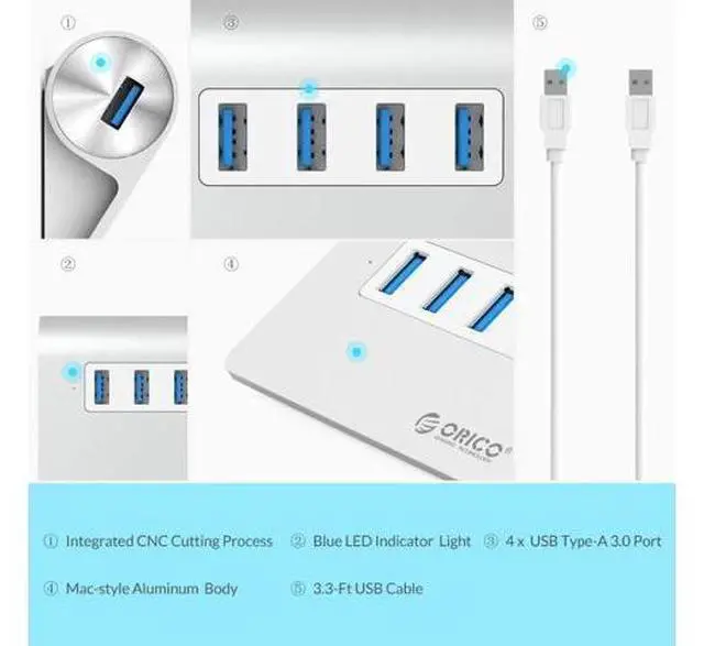 Alt view image 4 of 5 - USB 3.0 Hub Super Speed 4 Ports Micro External Usb Hub Splitter Portable for Apple Macbook Air Laptop PC Tablet Hub