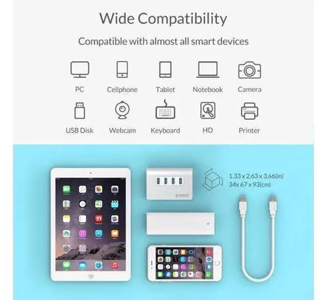 Alt view image 5 of 5 - USB 3.0 Hub Super Speed 4 Ports Micro External Usb Hub Splitter Portable for Apple Macbook Air Laptop PC Tablet Hub
