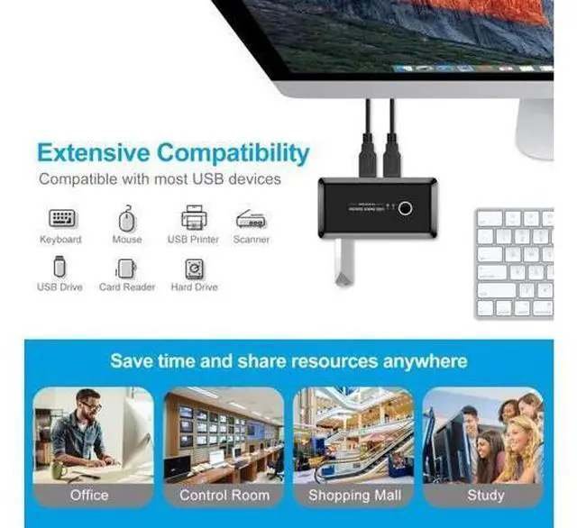 Alt view image 7 of 7 - Stock KVM Switch USB 3.0 Selector Switch 2 PCs Share 4 USB 2.0 Devices For Keyboard And Mouse Scanner Prter Kvm Switch Hub
