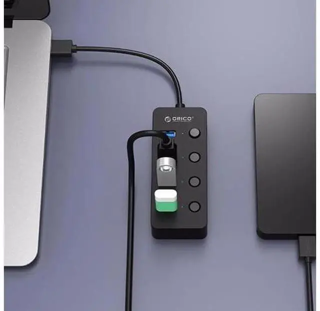 Alt view image 2 of 5 - USB HUB 4 Ports USB 3.0 HUB High Speed Usb Spliter with Individual Power Switches for Apple Macbook Air Laptop PC Tablet