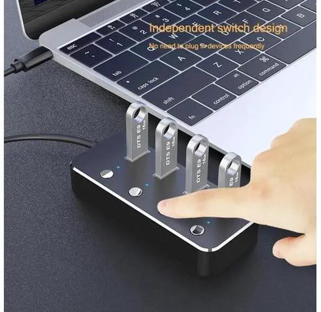 Alt view image 3 of 5 - Alloy 4-Port USB 3.0 Hub Sub-control Switch HUB 30/60/120cm Cable Upto 5Gbps Splitter For Multi USB Desktop Laptop