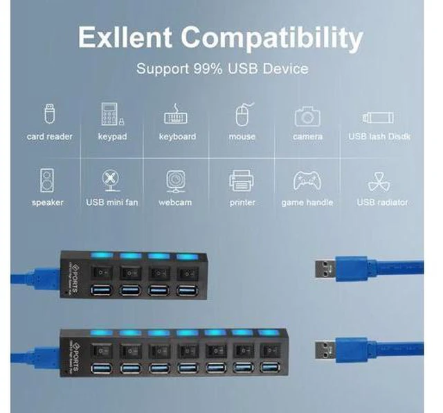 Alt view image 2 of 5 - HUB 3.0 HUB 4/7 Port Multi Splitter 3 Hab With Power Adapter For PC Laptop -HUB 2.0 3.0 Multiple Port 3.0 HUB