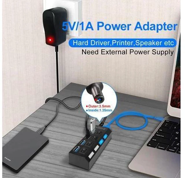 Alt view image 3 of 5 - HUB 3.0 HUB 4/7 Port Multi Splitter 3 Hab With Power Adapter For PC Laptop -HUB 2.0 3.0 Multiple Port 3.0 HUB