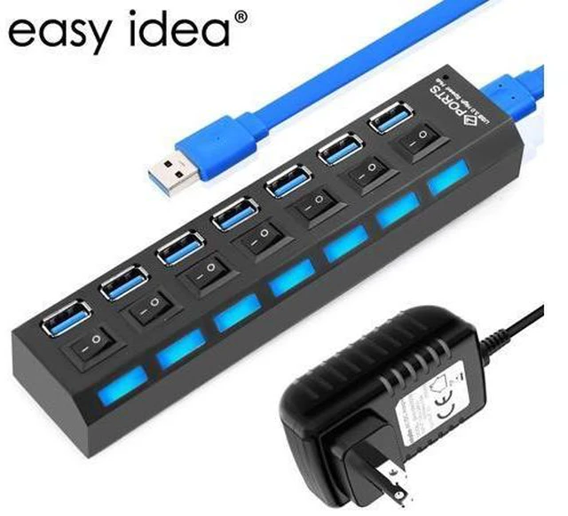 Main image of HUB 3.0 HUB 4/7 Port Multi Splitter 3 Hab With Power Adapter For PC Laptop -HUB 2.0 3.0 Multiple Port 3.0 HUB