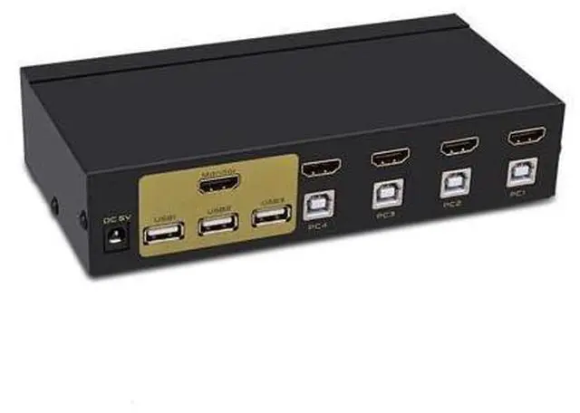 Alt view image 3 of 5 - 4 Port Kvm Switch USB Auto Hd 4 in 1out Switch Monitor Keyboard Mouse Sharer With Power Supply Send Cables FJ-401HUA