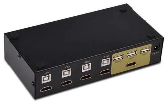 Alt view image 4 of 5 - 4 Port Kvm Switch USB Auto Hd 4 in 1out Switch Monitor Keyboard Mouse Sharer With Power Supply Send Cables FJ-401HUA