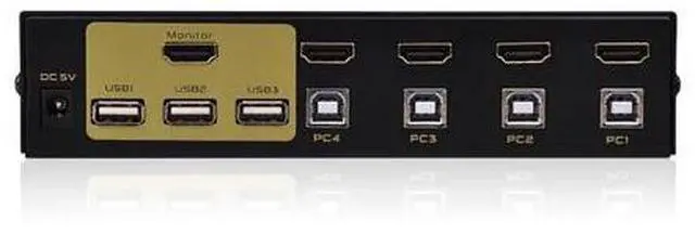 Alt view image 5 of 5 - 4 Port Kvm Switch USB Auto Hd 4 in 1out Switch Monitor Keyboard Mouse Sharer With Power Supply Send Cables FJ-401HUA