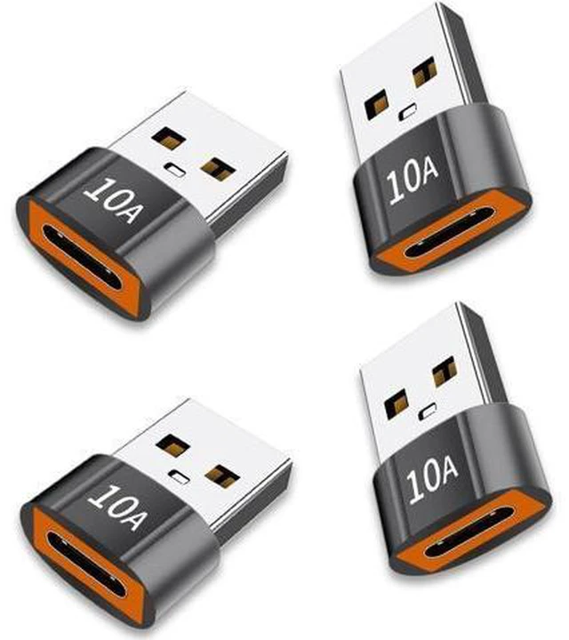 Main image of USB C Female to USB Male Adapter 4 Pack 10A Type C to USB Adapter Support PD Fast Charge Data Transfer Compatible iPhone Laptop Computer Black