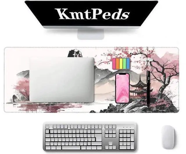 Alt view image 2 of 7 - Watercolor Cherry Blossom Large Gaming Mouse Pad,Mouse Pad Gaming 31.5 x 11.8 in Mouse Mat Desk Pad,Large Desk Mat,Extended Keyboard Mousepad with Non-Slip Base and Stitched Edge for Desk Home Office