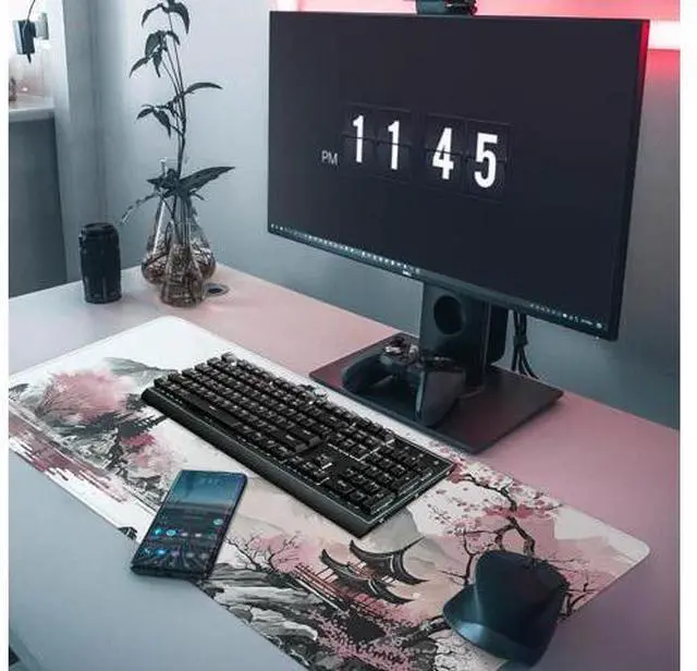 Alt view image 3 of 7 - Watercolor Cherry Blossom Large Gaming Mouse Pad,Mouse Pad Gaming 31.5 x 11.8 in Mouse Mat Desk Pad,Large Desk Mat,Extended Keyboard Mousepad with Non-Slip Base and Stitched Edge for Desk Home Office
