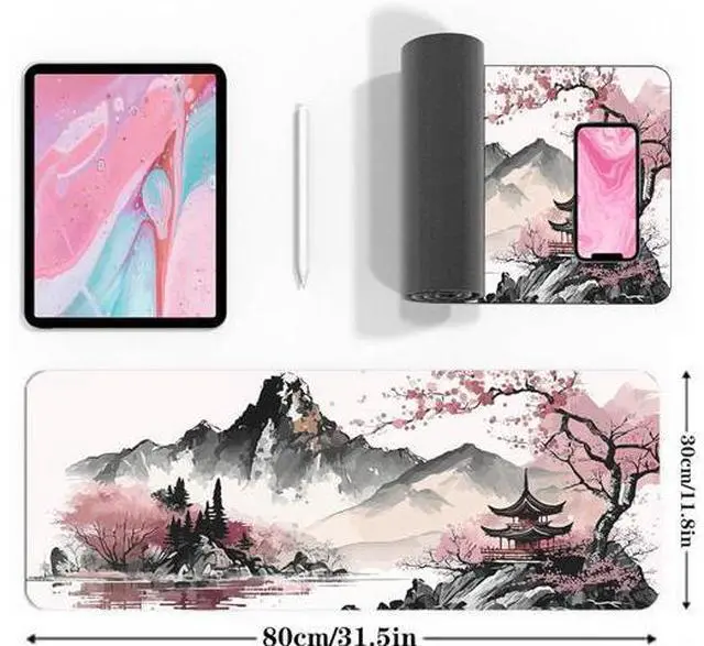 Alt view image 5 of 7 - Watercolor Cherry Blossom Large Gaming Mouse Pad,Mouse Pad Gaming 31.5 x 11.8 in Mouse Mat Desk Pad,Large Desk Mat,Extended Keyboard Mousepad with Non-Slip Base and Stitched Edge for Desk Home Office