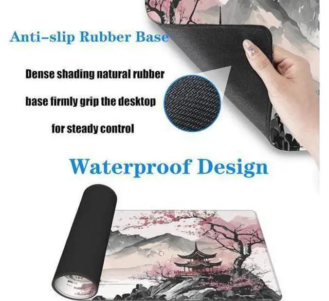 Alt view image 6 of 7 - Watercolor Cherry Blossom Large Gaming Mouse Pad,Mouse Pad Gaming 31.5 x 11.8 in Mouse Mat Desk Pad,Large Desk Mat,Extended Keyboard Mousepad with Non-Slip Base and Stitched Edge for Desk Home Office