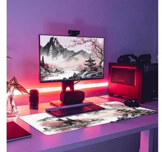 Alt view image 7 of 7 - Watercolor Cherry Blossom Large Gaming Mouse Pad,Mouse Pad Gaming 31.5 x 11.8 in Mouse Mat Desk Pad,Large Desk Mat,Extended Keyboard Mousepad with Non-Slip Base and Stitched Edge for Desk Home Office