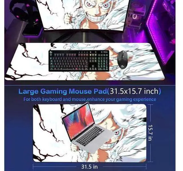Alt view image 6 of 7 - Anime Mouse Pad Luffygear 5 Extended Gaming Desk Pad with Stitched Edges Large Mouse Mat with Non-Slip Rubber Base for Work & Gaming Office & Home 31.5x15.7 inch