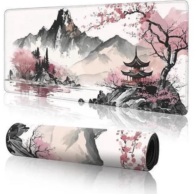 Main image of Watercolor Cherry Blossom Large Gaming Mouse Pad,Mouse Pad Gaming 31.5 x 11.8 in Mouse Mat Desk Pad,Large Desk Mat,Extended Keyboard Mousepad with Non-Slip Base and Stitched Edge for Desk Home Office