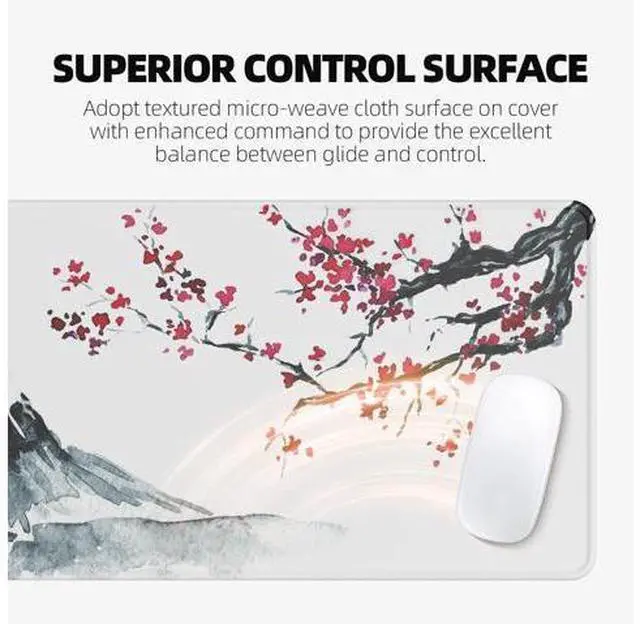 Alt view image 6 of 7 - Japanese Cherry Blossom White Mouse Pad (31.5 × 11.8 × 0.12 inch) Extended Large Mouse Mat Desk Pad, Stitched Edges Mousepad,Non-Slip Rubber Base,Gaming Mouse Pad XL,Office & Home.