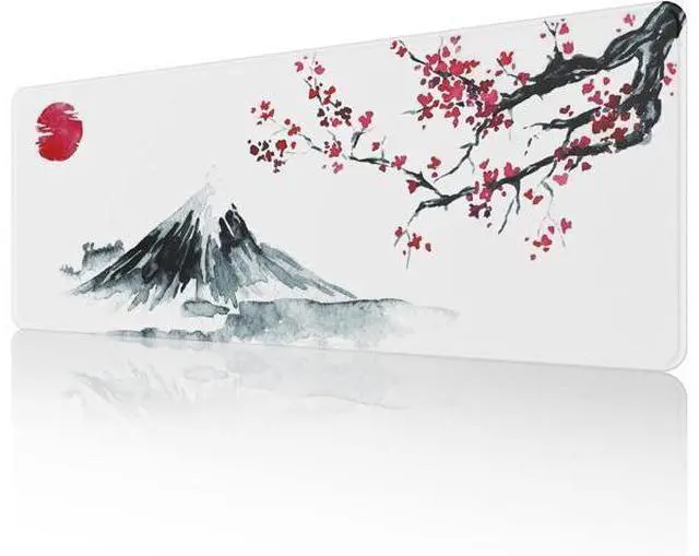 Main image of Japanese Cherry Blossom White Mouse Pad (31.5 × 11.8 × 0.12 inch) Extended Large Mouse Mat Desk Pad, Stitched Edges Mousepad,Non-Slip Rubber Base,Gaming Mouse Pad XL,Office & Home.