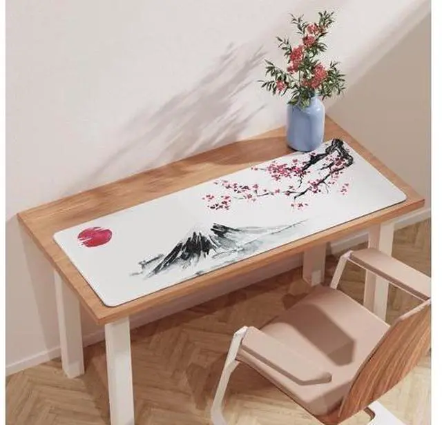 Alt view image 2 of 7 - Japanese Cherry Blossom White Mouse Pad (31.5 × 11.8 × 0.12 inch) Extended Large Mouse Mat Desk Pad, Stitched Edges Mousepad,Non-Slip Rubber Base,Gaming Mouse Pad XL,Office & Home.