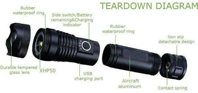 Alt view image 4 of 5 - LED Flashlights, 10000 Lumen Super Bright Tactical Flashlight, Rechargeable Flash Light, 5 Modes Zoomable Waterproof Flash Lights for Emergency, Camping, Hiking, Outdoor, Home