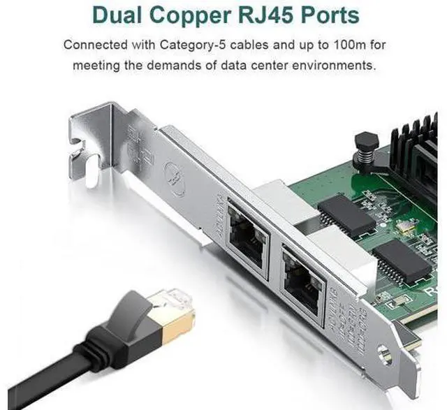Alt view image 2 of 5 - Dual Port NIC, Gigabit Ethernet Converged Network Server Adapter Card with Intel 82576 Controller Chip, Dual RJ45 Copper Ports, Compatible for Intel E1G42ET, PCI Express 2.1 X1