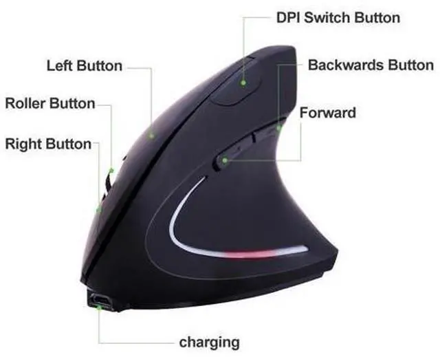 Alt view image 4 of 5 - Vertical Wireless Mouse 2.4 GHz Wireless Gaming Mouse 6 Buttons 1600 DPI mice Ergonomic for PC Laptop Office Rechargeable