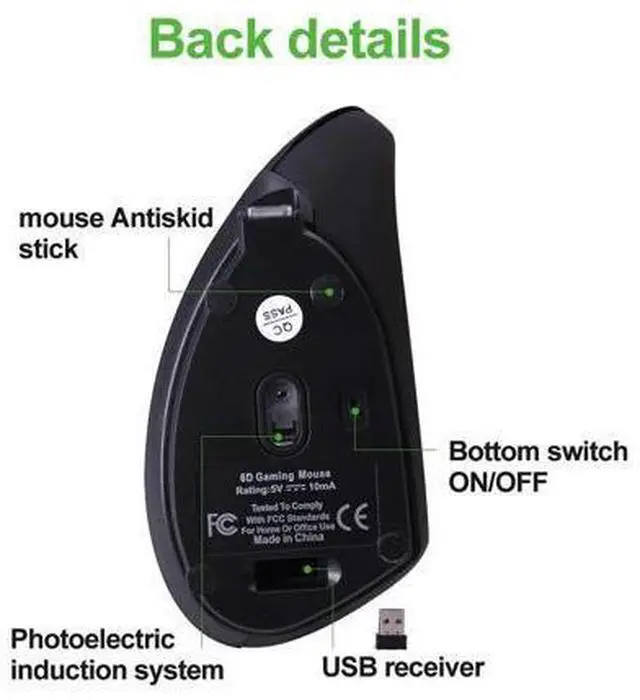 Alt view image 5 of 5 - Vertical Wireless Mouse 2.4 GHz Wireless Gaming Mouse 6 Buttons 1600 DPI mice Ergonomic for PC Laptop Office Rechargeable