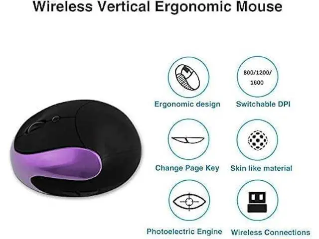Alt view image 2 of 6 - Ergonomic Vertical Mouse, Wireless 2.4G High Precision Rechargeable Ergonomic Mouse Optical Mice with Adjustable DPI 800/1200/1600, Reduce Wrist Strain, Specially for Small-handers Right-handers