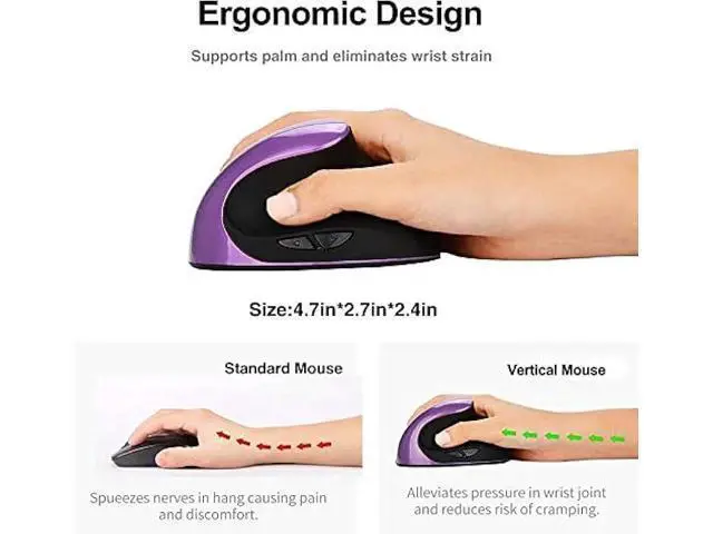 Alt view image 3 of 6 - Ergonomic Vertical Mouse, Wireless 2.4G High Precision Rechargeable Ergonomic Mouse Optical Mice with Adjustable DPI 800/1200/1600, Reduce Wrist Strain, Specially for Small-handers Right-handers