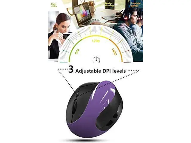 Alt view image 5 of 6 - Ergonomic Vertical Mouse, Wireless 2.4G High Precision Rechargeable Ergonomic Mouse Optical Mice with Adjustable DPI 800/1200/1600, Reduce Wrist Strain, Specially for Small-handers Right-handers