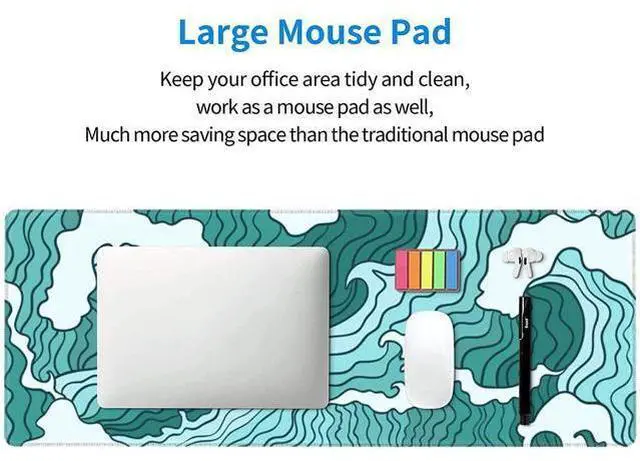 Alt view image 6 of 7 - Japanese Green and White Wave Gaming Mouse Pad XL Non Slip Rubber Base Mousepad Stitched Edges Desk Pad Extended Large Mice Pad 31.5 X 11.8 Inch