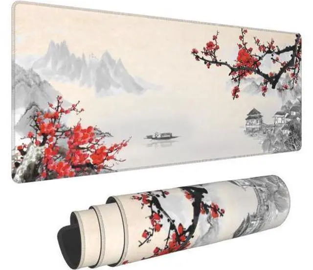 Main image of Japanese Cherry Blossom Gaming Mouse Pad Extended Large Mouse Mat Desk Pad Stitched Edges Mousepad 3mm Thick Long Non-Slip Rubber Base Mice Pad 31.5 X 11.8 Inch