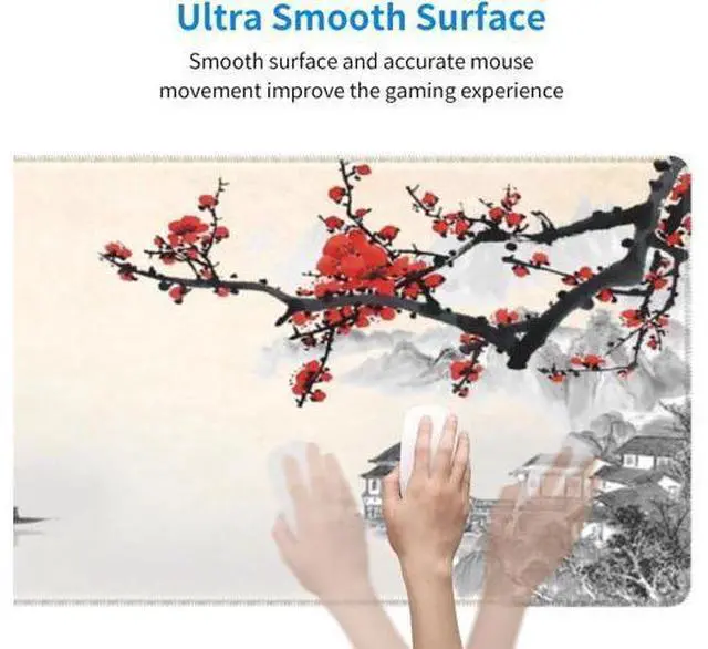 Alt view image 5 of 7 - Japanese Cherry Blossom Gaming Mouse Pad Extended Large Mouse Mat Desk Pad Stitched Edges Mousepad 3mm Thick Long Non-Slip Rubber Base Mice Pad 31.5 X 11.8 Inch