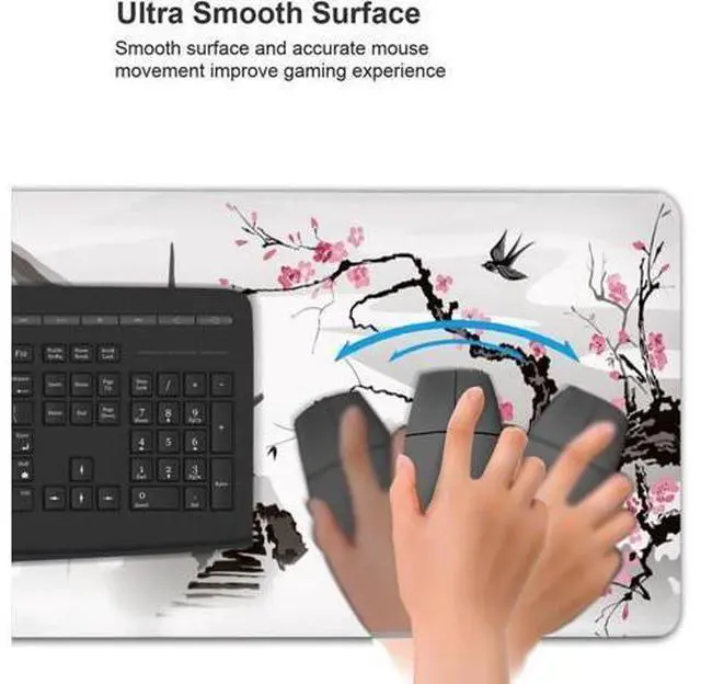 Alt view image 4 of 6 - Japanese Cherry Blossom White Gaming Mouse Pad XL Extended Large Mouse Mat Desk Pad Stitched Edges Mousepad Long Nonslip Rubber Base Mice Pad 31.5 X 11.8 Inch
