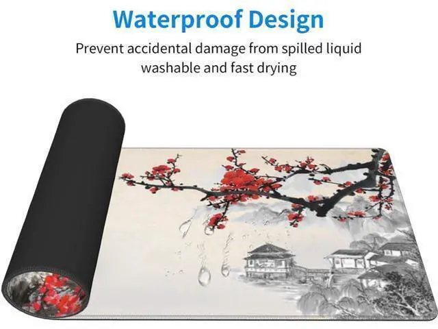 Alt view image 4 of 7 - Japanese Cherry Blossom Gaming Mouse Pad Extended Large Mouse Mat Desk Pad Stitched Edges Mousepad 3mm Thick Long Non-Slip Rubber Base Mice Pad 31.5 X 11.8 Inch
