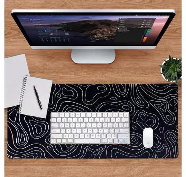 Alt view image 5 of 7 - Large Gaming Mouse Pad with Stitched Edges Minimalist Topographic Map Desk Mat Extended XL Mousepad with Anti-Slip Base Cool Desk Pad for Keyboard and Mouse 35 x 15.5 in