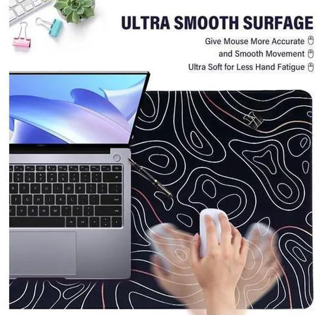 Alt view image 4 of 7 - Large Gaming Mouse Pad with Stitched Edges Minimalist Topographic Map Desk Mat Extended XL Mousepad with Anti-Slip Base Cool Desk Pad for Keyboard and Mouse 35 x 15.5 in