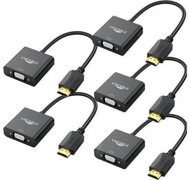 Main image of HDMI to VGA Adapter 5 Pack Black HDMI to VGA Adapter Male to Female Cable 1080P for Desktop Laptop PC Monitor Projector HDTV Chromebook Raspberry Pi Roku Xbox and More-Braided