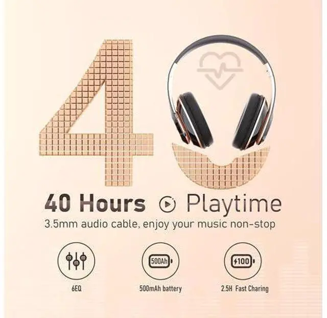 Alt view image 2 of 7 - Bluetooth Headphones Over Ear, 6S Wireless Headphones Wired with 6 EQ Modes, 40 Hours Playtime Foldable HiFi Stereo Headset with Microphone, FM/TF for Cellphone/PC/Work (Black & Gold)