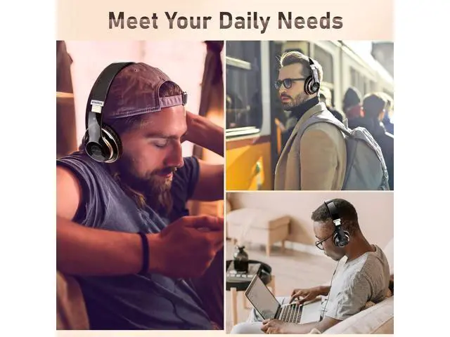 Alt view image 7 of 7 - Bluetooth Headphones Over Ear, 6S Wireless Headphones Wired with 6 EQ Modes, 40 Hours Playtime Foldable HiFi Stereo Headset with Microphone, FM/TF for Cellphone/PC/Work (Black & Gold)