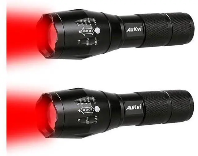 Main image of 2 Pcs Powerful Red LED Flashlight Single Mode Long Range Red Hunting Light Torch Zoombale, Waterproof Red Torch Best for Astronomy, Aviation, Night Observation,etc
