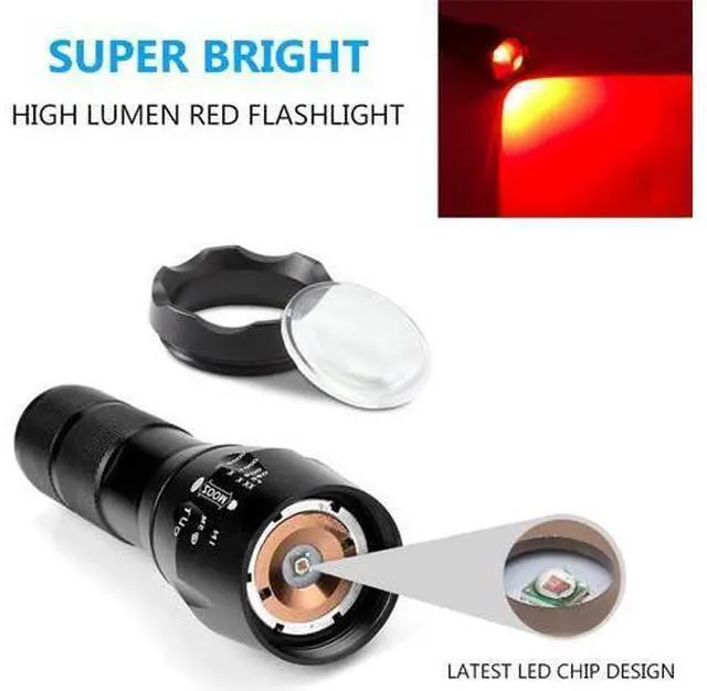Alt view image 3 of 7 - 2 Pcs Powerful Red LED Flashlight Single Mode Long Range Red Hunting Light Torch Zoombale, Waterproof Red Torch Best for Astronomy, Aviation, Night Observation,etc