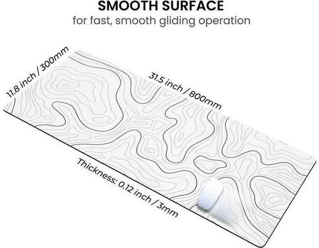 Alt view image 3 of 7 - Gaming Mouse Pad with Topographic Design Extended Large Cool Mousepad for Desk 31.5 x 11.8 in Non-Slip Base Stitched Edges for Gaming and Office Work (White)