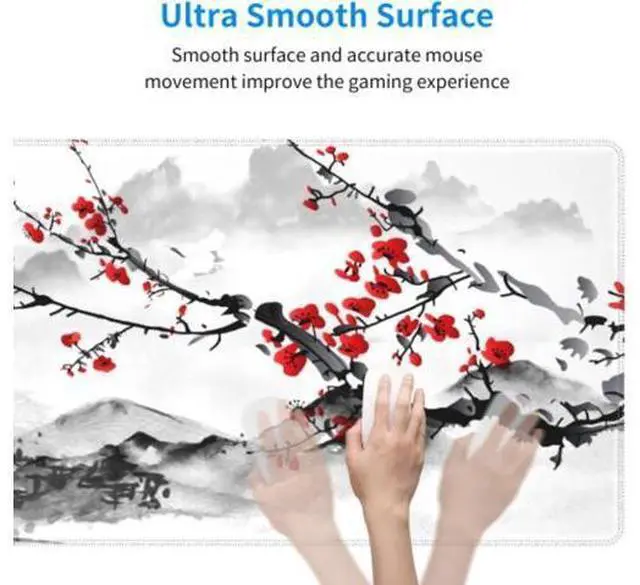 Alt view image 5 of 7 - Watercolor Japanese Cherry Blossom Mouse Pad 31.5 X 11.8 Inch XL Red Floral Design Extended Gaming Mousepad Large Non-Slip Rubber Base Keyboard Desk Mat with Stitched Edges for Gaming and Office