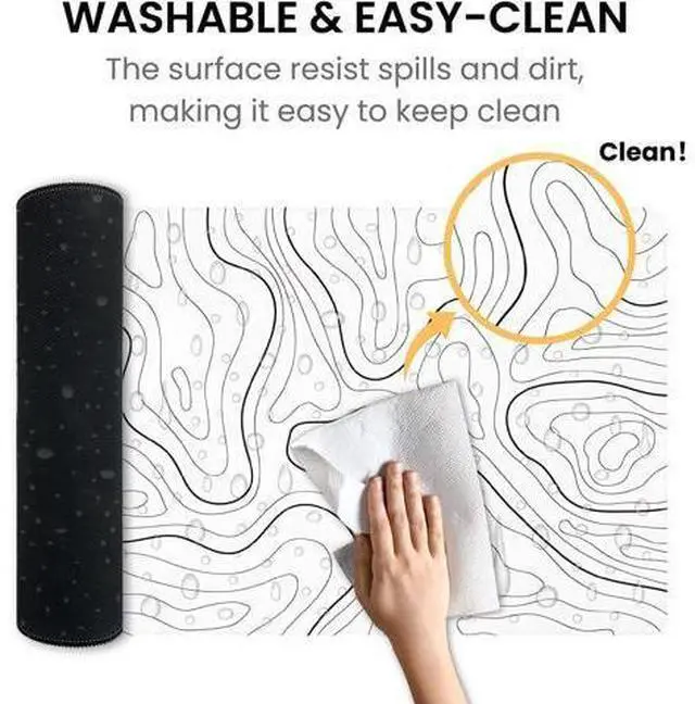 Alt view image 5 of 7 - Gaming Mouse Pad with Topographic Design Extended Large Cool Mousepad for Desk 31.5 x 11.8 in Non-Slip Base Stitched Edges for Gaming and Office Work (White)
