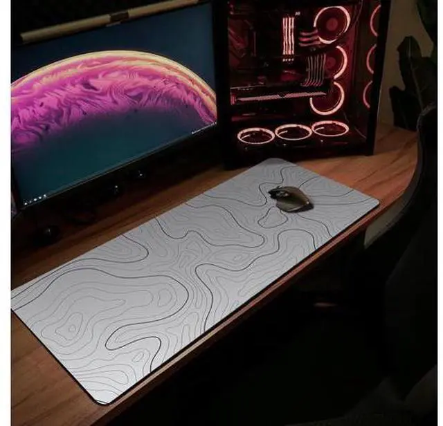 Alt view image 7 of 7 - Gaming Mouse Pad with Topographic Design Extended Large Cool Mousepad for Desk 31.5 x 11.8 in Non-Slip Base Stitched Edges for Gaming and Office Work (White)