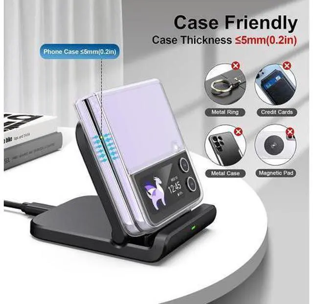 Alt view image 5 of 7 - Wireless Charger for Z Flip, Foldable Fast Wireless Charging Stand for Galaxy Z Flip 5/Z Flip 4/Z Flip 3, Charging Station for Galaxy Z Flip Series/Moto Razr+(No Adapter)